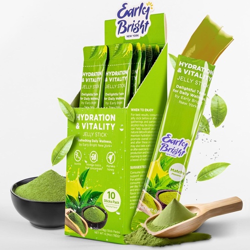 [BRSRAGIOOIFW2D3G] Jelly Sticks - Matcha-Flavored for Better Morning After Drinking, Liver Support & Vitality with Taurine & DHM, Feel Refreshed and Energized, 18gX10ea