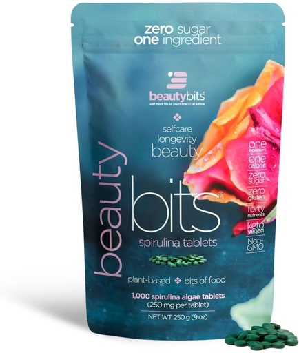 [BRSWYYAZPMCG2H3F] BEAUTYbits - Organic Spirulina Tabletit - Levät Superfood - Kollageeni, proteiini, klorofylli - Hiukset, kynnet, & ihonhoito - Vegan, Keto, Gluteeniton - Self Care - Skincare Kauneus Lahjat - 1000 tablettipussi
