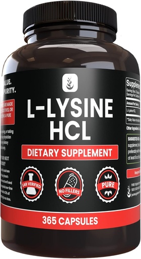 [BRSRMBL4OJ7BM237] PURE ORIGINAL INGREDIENTS L-Lysin HCl (365 Kapseln) Kein Magnesium oder Reisfüller, Immer rein, Lab Verifiziert