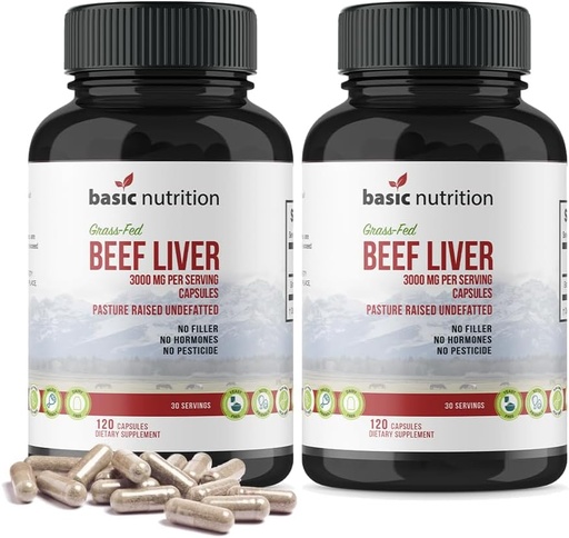 [BRSROFQCAAHBU2DA] Pasture Raised Grass Fed Grass Finished Beef Liver Capsules | 3000mg Serving | 100% Hormone Free Desiccated, Undefatted Beef Liver with No Fillers, Non-GMO, Pesticide Free, Gluten-Free