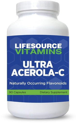 [BRSWYZAKAACQMEIV] LifeSource Vitamins - Ultra Acerola-C - Acerola Berry Powder 1500 mg - 90 Capsules - 500 mg of Vitamin C per Serving