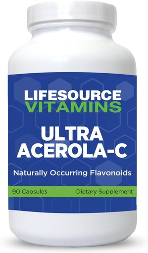 [BRSWYZAKAACQMEIV] LifeSource Vitamins - Ultra Acerola-C - Acerola Berry Powder 1500 mg - 90 cápsulas - 500 mg de vitamina C por servidumbre