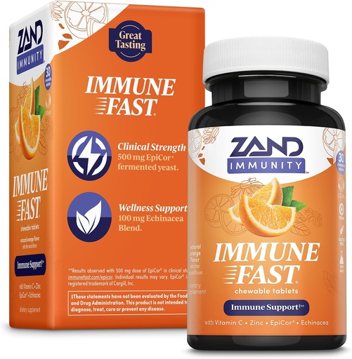 [BRSWGCQ7PIPBE2DV] Zand Immune Fast Zesty Orange Chews | Boosts Immune Response & Cell Activity w/EpiCor*, Echinacea, 30 Tablets, 10 Serv.