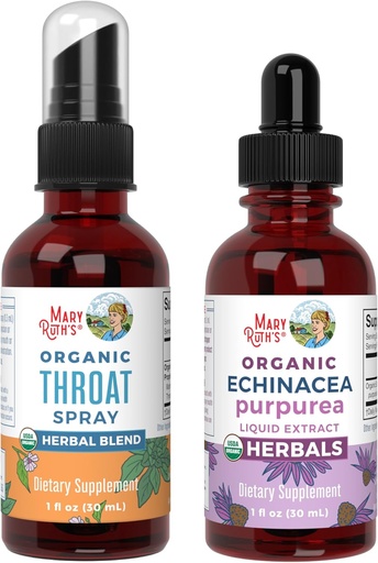 [BRSRAGA5CQOWKDLJ] MaryRuth Organics Throat Spray (Unflavored) & Echinacea Purpurea Drops | USDA Organic, Clean Label Project Verified® | Vitamins for Throat Relief, Immunity & Overall Health | Vegan, Non-GMO