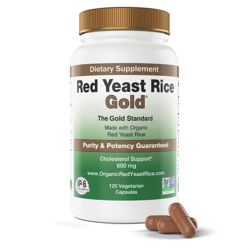 [BRSWIYYPDMNBA2T2] Red Yeast Rice Gold, Made with 600 mg Organic Red Yeast Rice - IP6 International - 120 Vegetarian Capsules