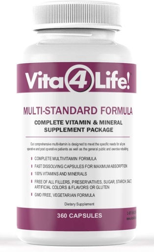 [BRSWI2QIOMGBC23A] Vita4Life! ® Multi- Standard Formule • Kompletní vitamín a minerální komplex • 360- Kapsle • Fast- Disolve Veggie Caps • No Fillers, GMO, Gluten, Dairy • 50 + Nutrients (A-Zinek)