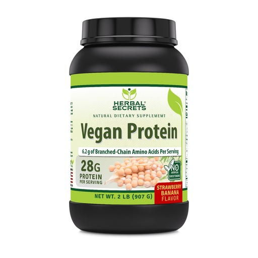 [BRSRAYAQPMFRA235] Herbal Secrets Vegan Protein | 28 Grams Protein | 23 Servings | 6.2 Grams BCAA Supplement | Made in USA (2 Lb, Strawberry Banana)