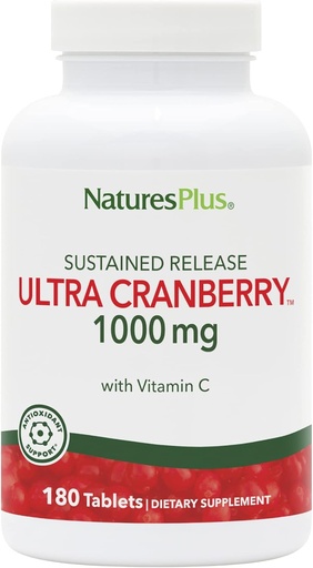 [BRSWIYI7CMDR6ALM] Natures Plus Ultra Cranberry 1000, Sustained Release - 1000 mg - Natural Cranberry with Vitamin C - Promueve la salud del tracto urinario - 180 Tabletas vegetarianas (90 Servings)
