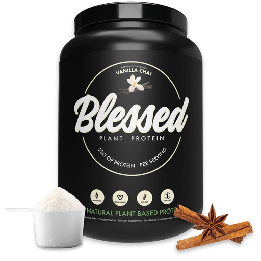 [BRSWGFQLC4DWYCLG] Blessed Vegan Protein Powder - Plant Based Protein Powder Meal Replacement Protein Shake, 23g of Pea Protein Powder, Dairy Free, Gluten Free, Soy Free, No Sugar Added, 30 Servings (Vanilla Chai)