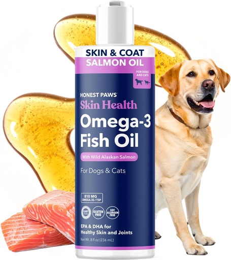 [BRSRAZY3AUORM3A6] Honest Paws Wild Alaskan Salmon Oil for Dogs & Cats – Omega 3 Fish Oil Supplement for Skin, Coat, Joint & Heart Health – Natural, Sustainably Sourced, 8 oz