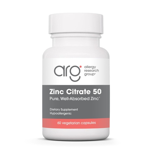 [BRSWIYT3CYBQIAYZ] Allergy Research Group Zinc Citrate - Delivers 50 mg Zinc Citrate - Supports Immune Response, Cognitive Health & Cellular Function - 60 Servings - 60 Capsules