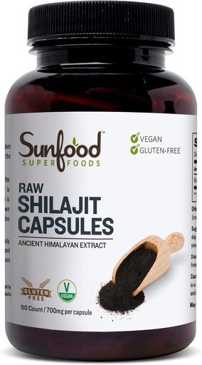 [BRSWKHAKBUOAMHTH] Sunfood Superfoods Shilajit Capsules - Pure Shilajit Resin voor vrouwen en mannen, Oude Himalaya Extract met Fulvinezuur, Mineralen, Shilajit Poeder Pillen - 90 Capsules