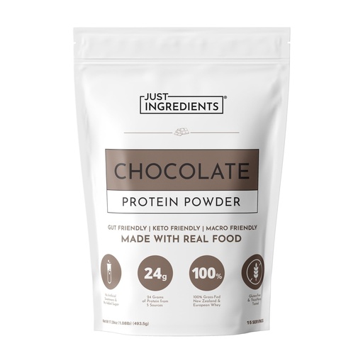 [BRSROCA2A5YWYHLK] JUST INGREDIENTS Protein Powder - Chocolate, Grass-Fed Whey, Organic Whole Food Blend, Gluten-Free, Keto-Friendly - 15 Servings, 24g Protein