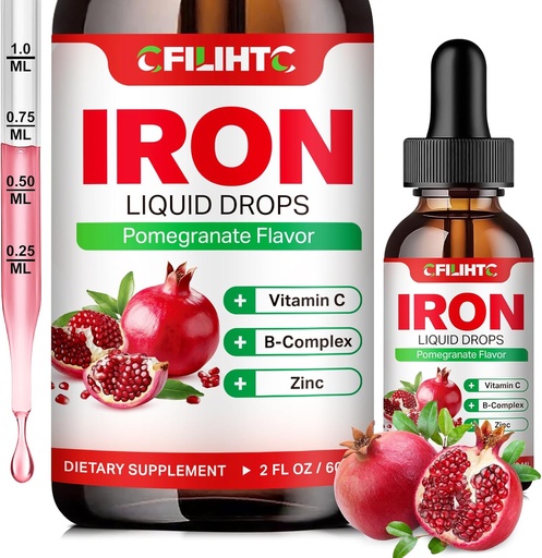 [BRSRAHYHBEIRYAD6] Tambahan Besi Liquid untuk Pria Perempuan & Anak-anak Multivitamin Gentivitamin Drops Iron Drops dengan Folate, Vitamin C, B6, B12, Zinc untuk Anemia, Deficiency Besi, Pembangun Darah, Energi