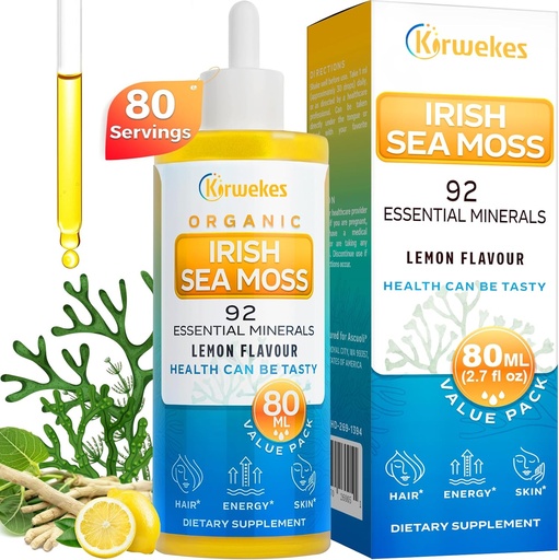 [BRSRAY36BADQ4E3O] Sea Moss & Ashwagandha Root Drops - 10X Stronger Seamoss & Ashwagandha for Women & Men, Sea Moss Drops for Mood, Immunity, Digestive, Energy, Skin, Hair Joint（Lemon Flavour - 80 Servings