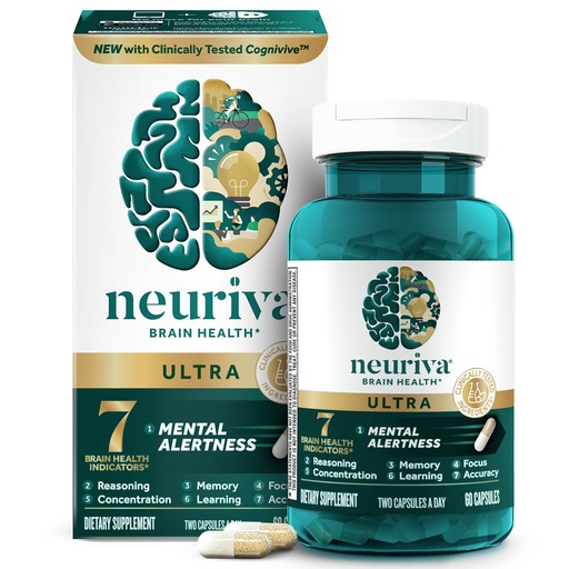 [BRSRMCQ5BV4AE3TL] NEURIVA Ultra Decaffeinated Clinically Tested Nootropic Brain Supplement for Mental Alertness, Memory, Focus & Concentration, Cognivive, Neurofactor, Phosphatidylserine, Vitamins B6 B12, 60 Capsules