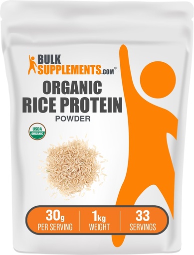 [BRSWGA32DFYQM3DB] BulkSupplements.com Organic Rice Protein Powder - Vegan Plant Protein, Unflavored - Vegan & Gluten Free, 30g per Servering, 1kg (2,2 lbs) (Pack av 1)