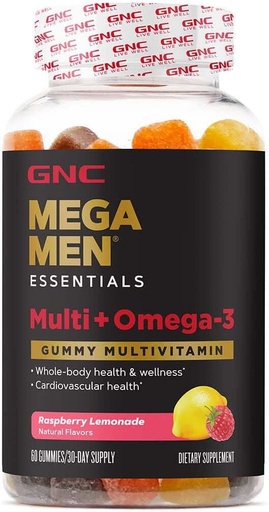 [BRSRMCT7BACQ2GTX] GNC Mega Men Essentials Multi Plus - Omega 3 Gummy, 60 ct