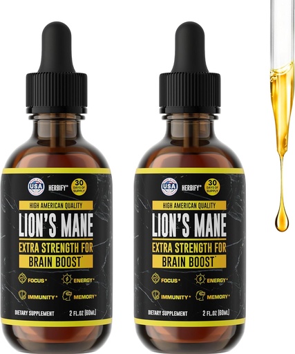 [BRSROHACBEOWKADB] HERBIFY Lions Mane - Lions Mane Sieni täydentää - Lions Mane Tincture - Immuunituki - Lions Mane Tincture for Memory, Focus & Clarity - Päivittäinen sieni täydentää - 2 Fl oz 2 pakkaus