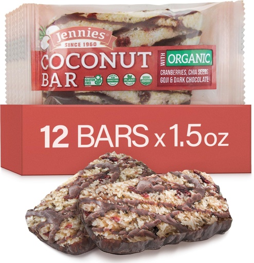 [BRSWKGT5B4GB22TO] Jennies Raw Organic Goji Moji Coconut Bar, 1.5oz (12 Pack) | Peanut Free | Gluten Free