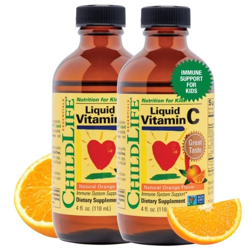 [BRSWIA32BEDRA2LK] CHILDLIFE ESSENTIALS Liquid Vitamin C - Pure Vitamin C Liquid Supplement for Kids, Toddlers, & Babies, Immune System Support, Low Sugar, Natural Orange Flavor - 4 Fl Oz (Pack of 2)