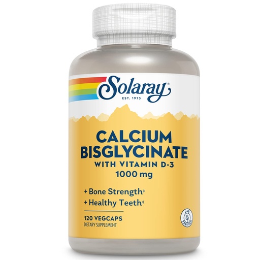 [BRSWIYQAO4GRGHQV] SOLARAY Calcium Bisglycinate Supplement 1000 mg for Women & Men - Calcium with Vitamin D3, Bone Strength & Teeth Health Support, Chelated Capsules, Easy to Digest - 120 Veg Cap Count