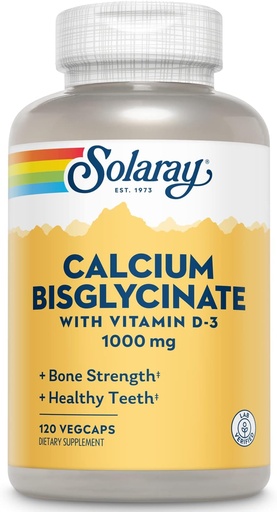 [BRSWIYQAO4GRGHQV] Solaray Calcium BisglycinateはビタミンD-3、骨の強さおよび健康な歯サポートのためのCalciumの補足、高められた吸収および消化すること容易30のサービング、120のVegeCapsと1000mgをおおいます