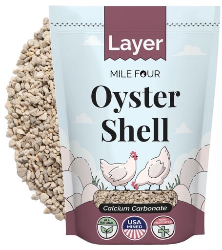 [BRSWGAIOOUJRGH3P] Mile Four Oyster Shell for Chickens - Calcium Supplement for Chickens, 100% Natural Limestone Calcium Carbonate, Strong Eggshell & Bone Booster, 4 lbs