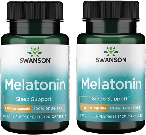 [BRSWGAAKBAHBSAAY] Swanson Melatonin - Herbal Supplement - Sleep and Relaxation - 120 Capsules, 1mg Each (2 Pack)