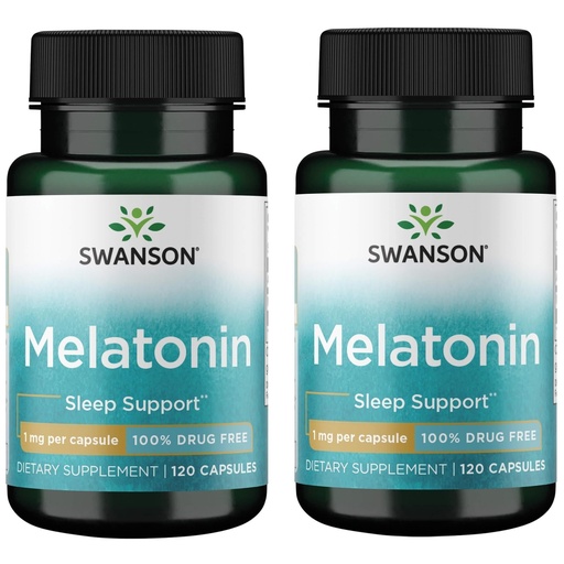 [BRSWGAAKBAHBSAAY] Swanson Melatonin - Herbal Supplement - Sleep and Relaxation - 120 Capsules, 1mg Each (2 Pack)