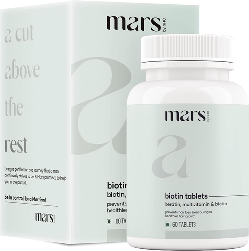 [BRSW2BD5A57WCHIZ] mars by GHC Beard Biotin, Promotes Stronger & Thicker Beard Growth, Powered with Vitamin A, Vitamin E, Vitamin B7, Keratin & Amino Acids | 100% Vegan 60 Count (Pack of 1)