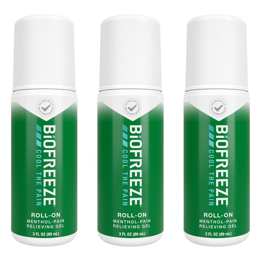 [BRSWIZTYAAJR62L6] Biofreeze Roll On Pain Relief for Knee, Neck, Hip, Joint, Shoulder, & Simple Backache, Arthritis Pain Reliever, Sore Muscle Relief, Roll On Menthol Gel 3 Fl Oz (Pack of 3)