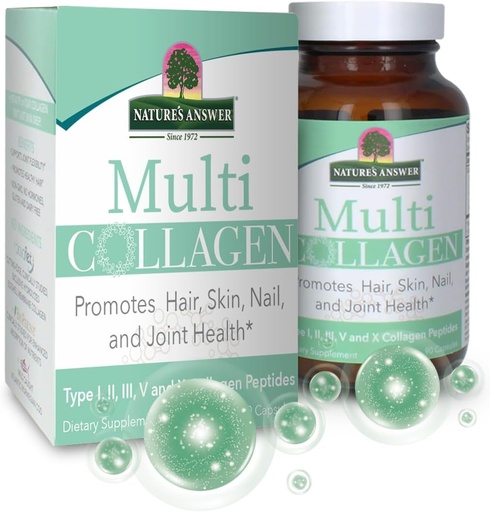 [BRSWYCYFDEFBYGTH] Nature's Answer – Multi Collagen Capsules Types I, II, III, V & X Food Source Collagen Peptides Promotes & Supports Hair, Skin, Nail and Joint Health Non GMO | Pasture Raised | Cage Free