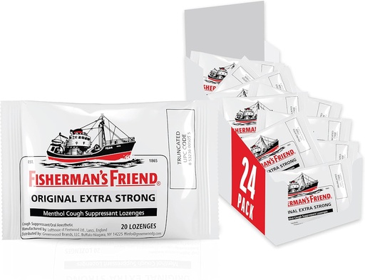 [BRSWIYQ4A4EBG3D4] Fisherman 's Friend Cough Drops, Cough Suppressant and Sore Throat Lozenges, Original Extra Strong, 10 mg Menthol, 480 Drops (24 opakowania po 20)