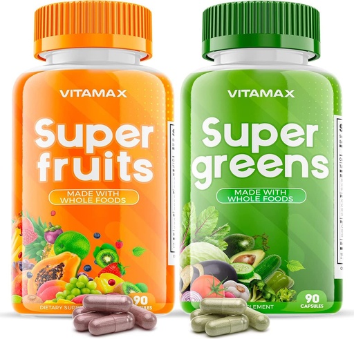 [BRSRMZIQBAHGMETV] Vitamax Super Fruit and Vegetable Supplements – Whole Superfood Vitamins & Minerals – 90 Veggie and 90 Fruit Capsules for Women, Men, and Kids - Soy Free – Made in The USA