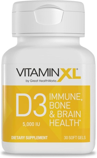 [BRSWY2YHBUNQICLF] OmegaXL VitaminXL D3 High Potency Daily Vitamin D 5000 IU 125mcg Immune Support Supplement - Promotes Healthy Muscle Function & Strong Bones - Non-GMO, Gluten-Free - 30 Softgels