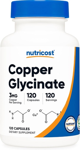 [BRSRAYYTAEMRSELA] Copper Glycinate kapsulak (120 kapsula, 3MG Copper zerbitzatu bakoitzeko) - Ez GMO, Vegan