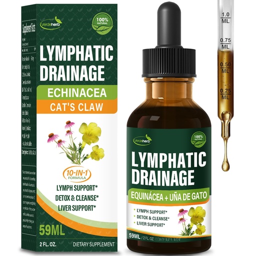 [BRSROA3ROUDQKCY2] Lymphatic Drainage Drops with Echinacea Cleavers, 10-in-1 Herbal Blend for Lymph System Support w/Cats Claw Extract, Detox Cleanse Support Supplement for Daily Wellness, Non-GMO, 2 oz