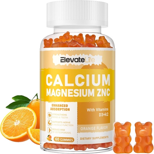 [BRSRA2YBB4HRA2Y3] Calcium Magnesium Zinc Gummies dengan Vitamin D3 & K2 - Potensi Tinggi Diaktifkan Absorpsi -60 Orange Gummies Flavored