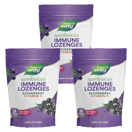 [BRSWYEILDMMRGHTU] Nature's Way Sambucus Immune Lozenges, High Potency Vitamin C, Elderberry, Wild Cherry Flavored, 24 Lozenges (Packaging May Vary) - Pack of 3
