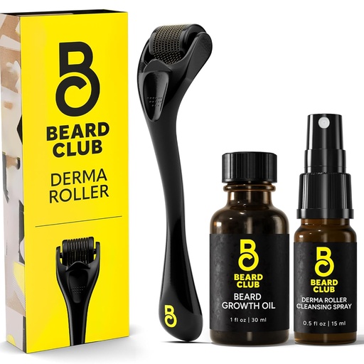 [BRSRAGT4PIBGYDLG] The Beard Club Derma Roller, Growth Oil & Cleansing Spray for Face, Body and Scalp - Microneedling for Men and Women With 540 Titanium Microneedles