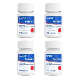 Major Ferosul - Ferrous Sulfate 325mg Tablets with 65mg of Elemental Iron - Iron Supplement for Women, Men - Red - 100 Count (4 Pack)