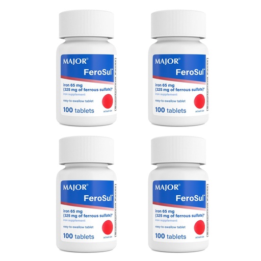 [BRSWIHL6CAORM33Y] Major Ferosul - Ferrous Sulfate 325mg Tablets with 65mg of Elemental Iron - Iron Supplement for Women, Men - Red - 100 Count (4 Pack)
