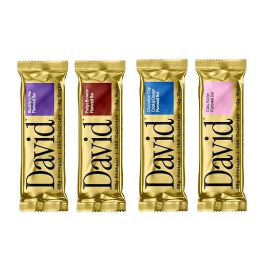 [BRSRAGA6BMPQMA3V] David, Protein Bar, Sample Pack, Variety Pack, Pack of 4 Protein Bars | 28g of Protein | 150 Calories | 0g of Sugar - High Protein, Low Carb, Gluten Free Protein Bar
