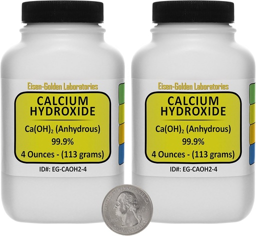 [BRSWKZQAOF4BY2Y5] Calcium Hydroxide [Ca(OH)2] 99.9% ACS Grade Powder 8 Oz in Two Space-Saver Bottles