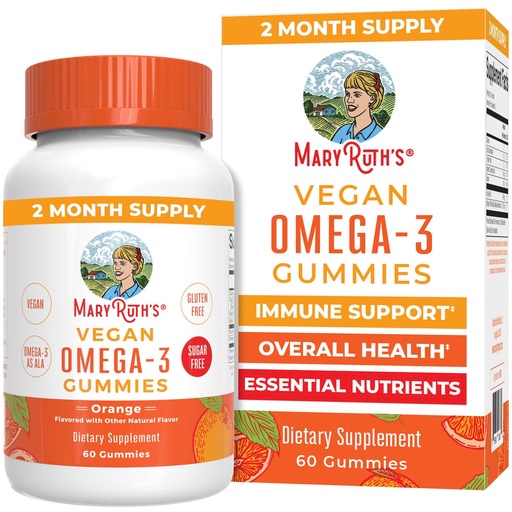 [BRSRMYIPOYNG2H3X] MARYRUTH'S Vegan Omega 3 Gummies for Adults | 2 Month Supply | Sugar Free Supplement with Vitamin C | Flaxseed Oil Immune Support | Overall Wellness | No Fish Taste | 60 Count