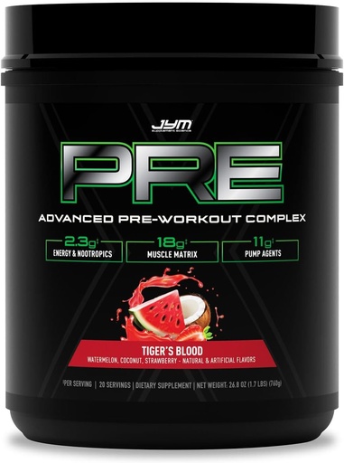 [BRSW2BIOBYHBYFD6] Pré JYM X sangue avançado pré-treino em pó Bombas maciças, Nitrato de citrulina, Dynamine, NO3T Betaine, BCAA, Nootrópicos, Creatina, Beta-Alanina, JYM Supplement Science, 20 Servings