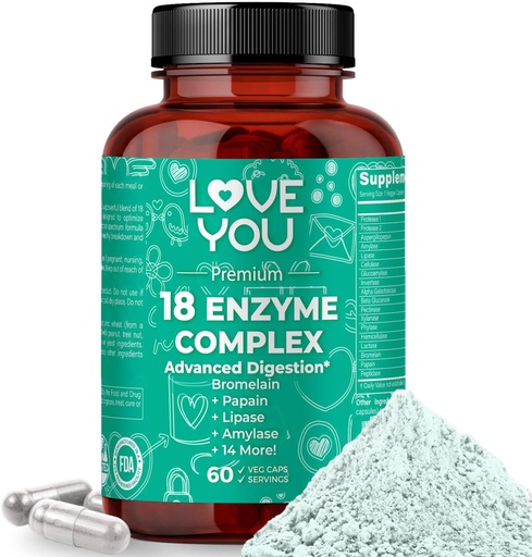 [BRSRAGIQOUDQOHTH] Love You 18 Complejo Enzyme – Enzimas Digestivas Basadas en Plantas para Mujeres &amp; Hombres Silenciosos Nutrientes Absorción " Confort Digestivo TEN 60 cápsulas Vegan Made in USA