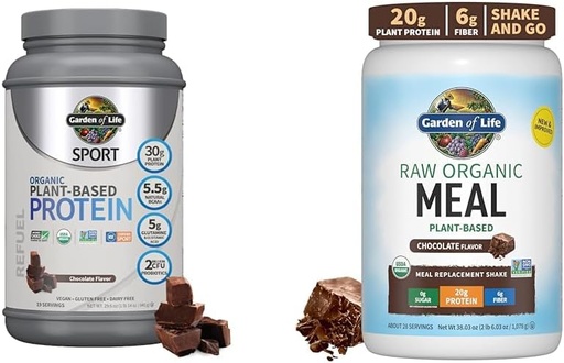 [BRSROBQCCEARG2T4] Garden of Life Organic Vegan Sport Protein Powder, Chocolate - Probiotics & Raw Organic Meal Replacement Shakes