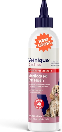 [BRSRAZD2BYBB4F3L] Vetnique Oticbliss Advanced Strength Medicated Dog Ear Infection Treatment, Antiseptic Ear Cleaner for Cat & Dog Ear Cleaning Solution Chlorhexidine & Ketoconazole (6oz Flush)